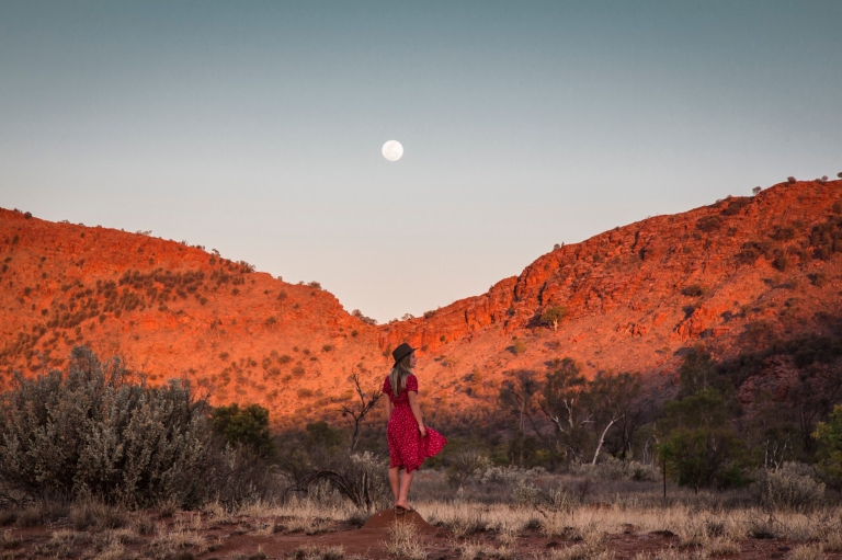 Girl viewing the West MacDonell Ranges, Northern Territory © Tourism Australia/Nicholas Kavo